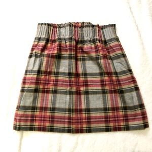 J Crew Pull On Skirt Plaid Gray Red Mini Short Elastic Waist